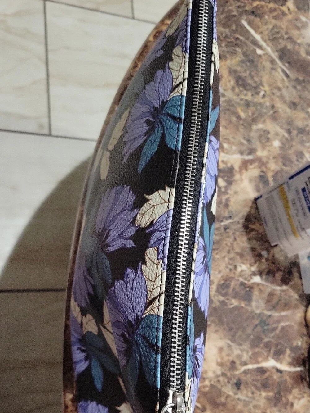 Steve Madden Floral Zip Cosmetic Pouch in Purple and Cream